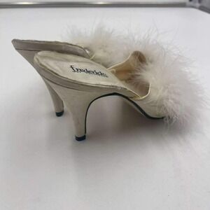 FREDERICKS of HOLLYWOOD vintage Marabou Feather Boudoir Slippers Satin Mules
